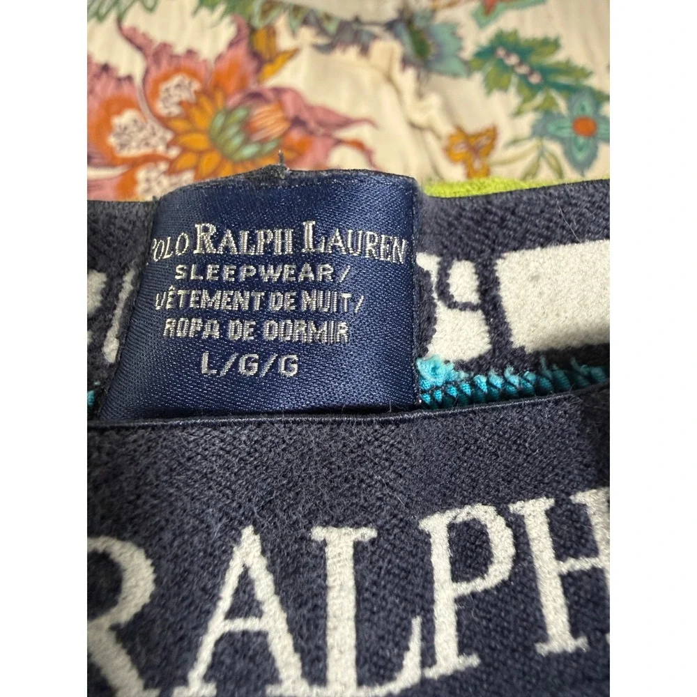 Polo Ralph Lauren Mens Blue Yellow Pony Logo Cotton Pajama Sleep Pants Large